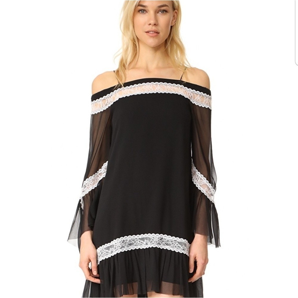 Alice + Olivia Women Willie Silk Off Shoulder Dress 10 Black Whimsigoth Romantic